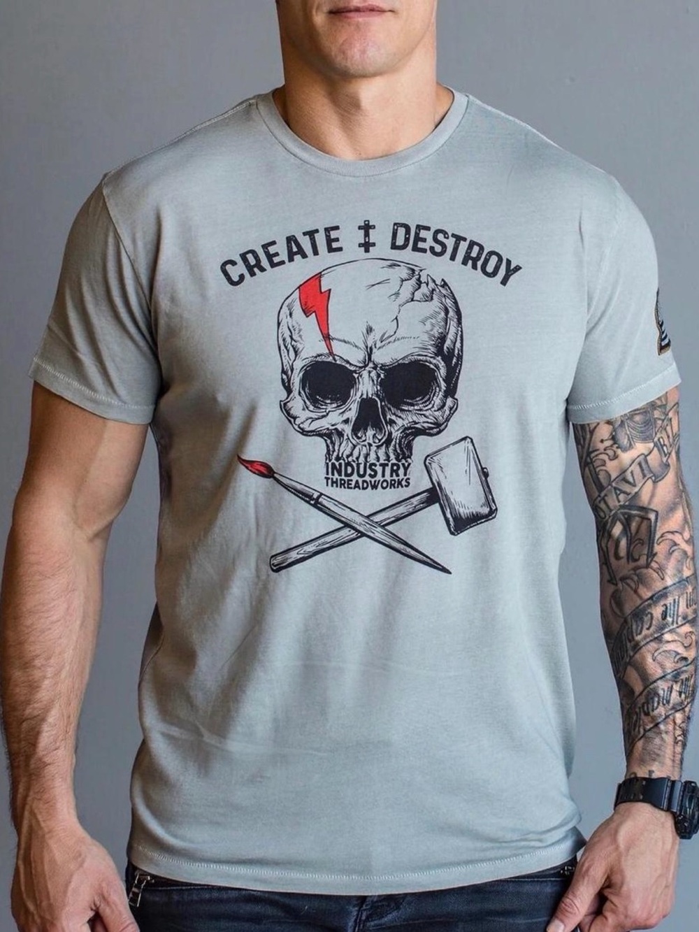 Industry Threadworks “Create & Destroy” Skull Graphic T-Shirt – M